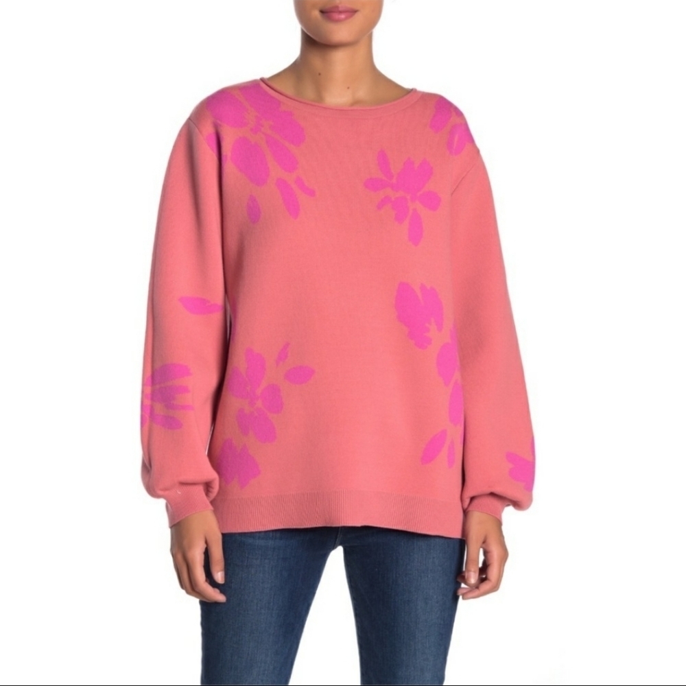 NWT 14th & union floral jacquard‎ knit sweater pink XSP